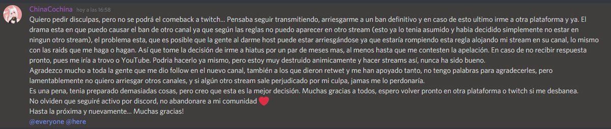 ChainaVT's tweet photo. Lo siento mucho, no saben lo que me duele esto, pero es lo mejor. Gracias por todo, fue muy lindo todo. Espero volver pronto. https://t.co/pBoJi0WCzt