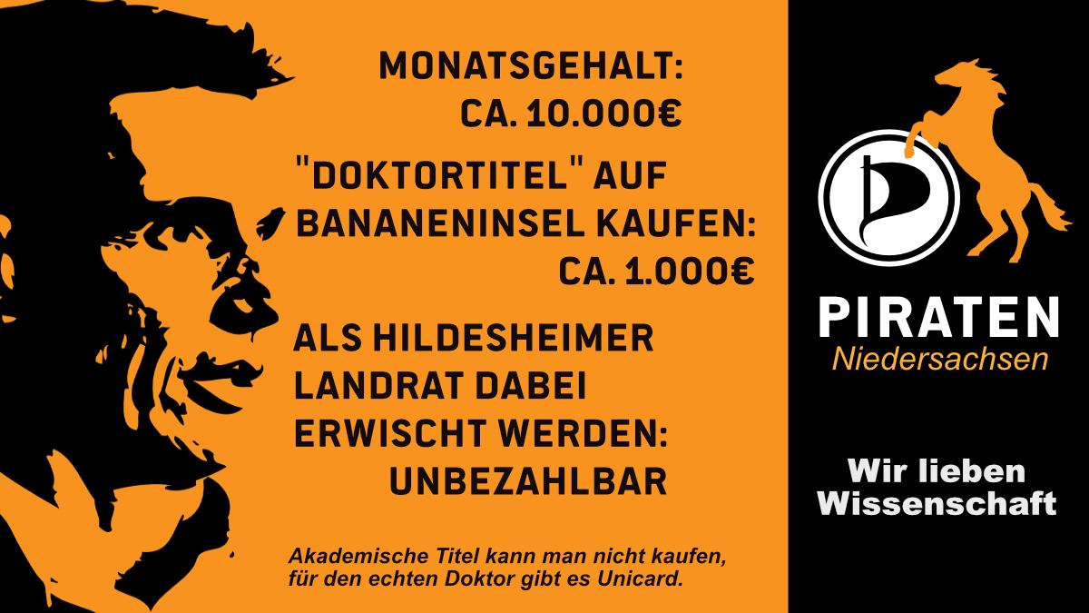PiratenNDS's tweet photo. Wir #Piraten fragen:
Was muss man bei der #SPD in #Hildesheim wohl noch tun, um #Landrat zu werden?
#Levonen #Doktortitel
https://t.co/M31KexMBnK https://t.co/7TL7nYPdGP