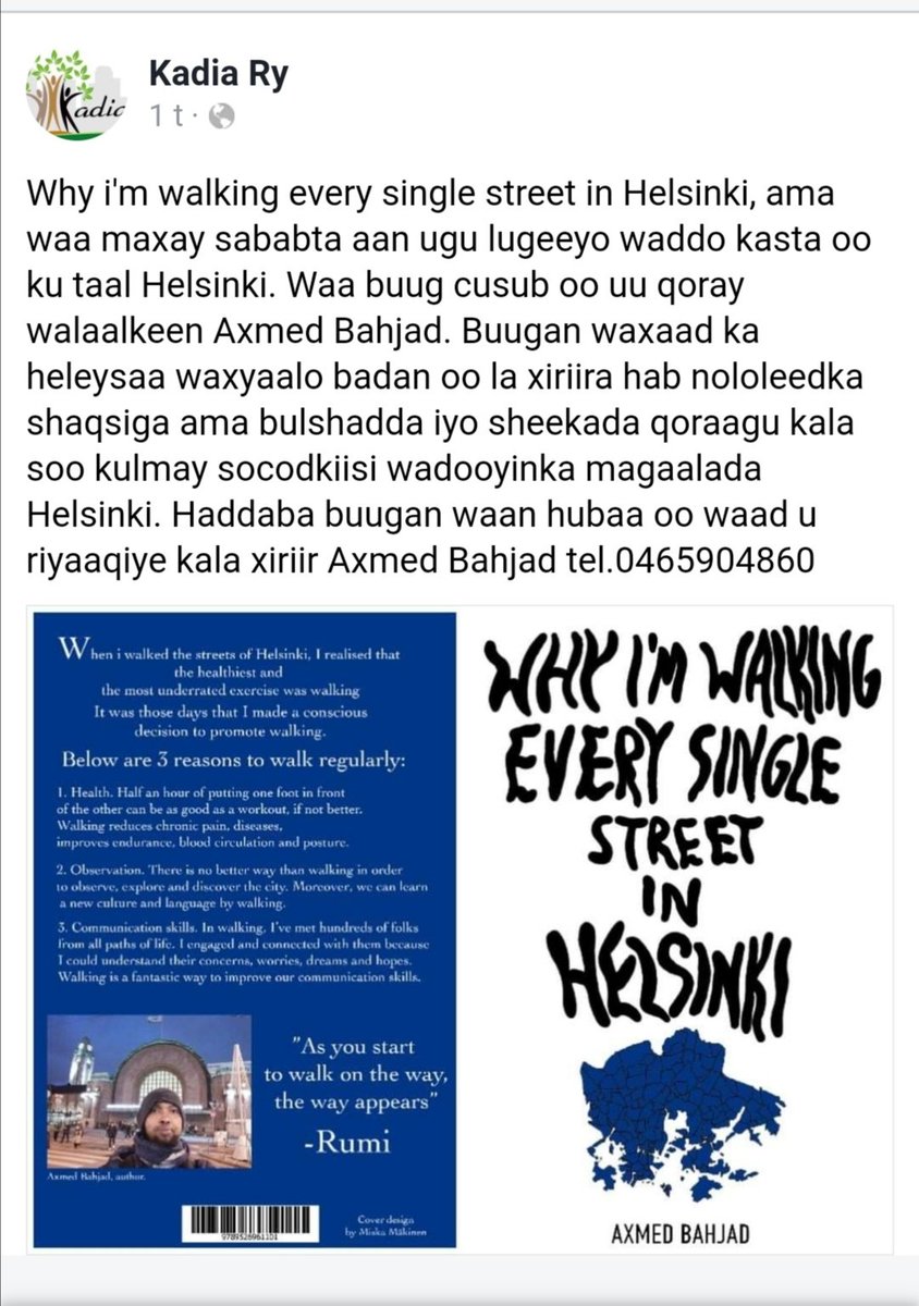 axmedbahjad's tweet photo. The book.
#soomaali #helsinki #axmedbahjad #walking #kavely #lukeminen #kävelyhaaste #somali #life #allah #socod https://t.co/0YhxfTmPmE