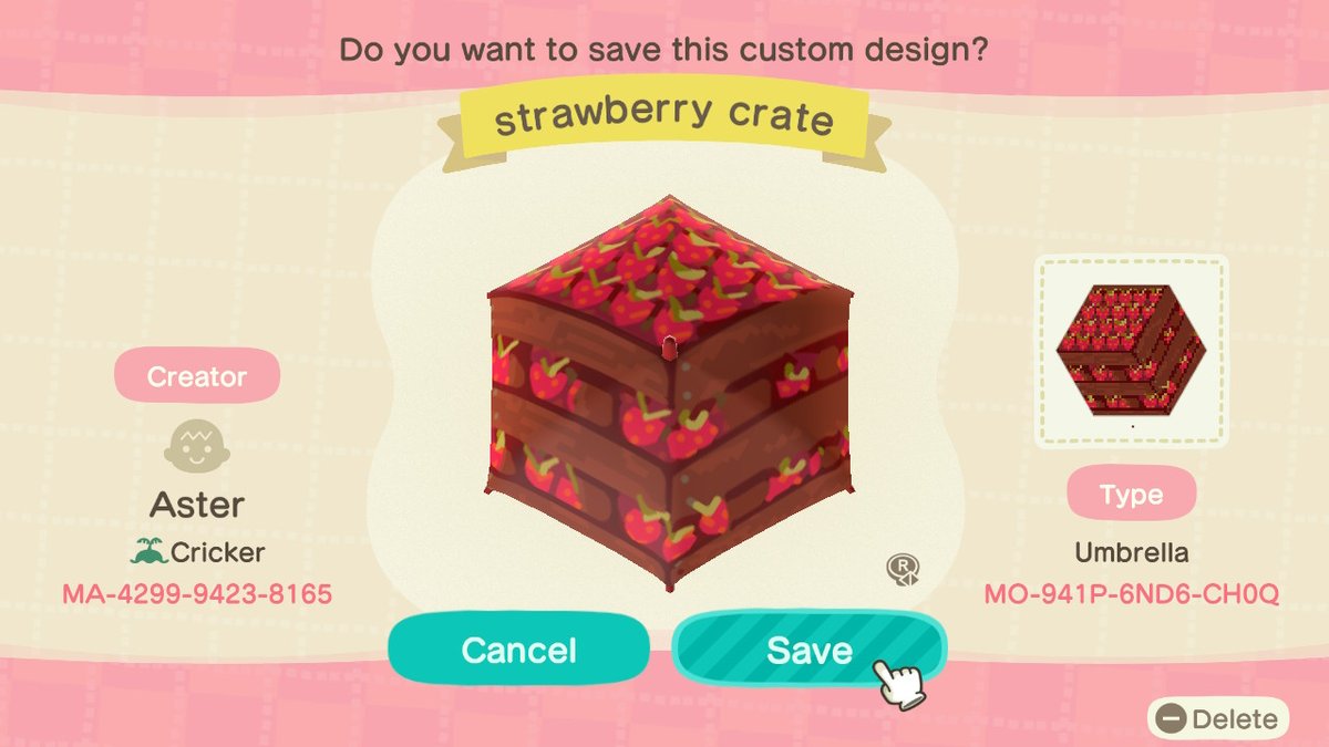 broadmajestic's tweet photo. ok i made a strawberry crate too!! #AnimalCrossing #ACNH #NintendoSwitch #designcode #ACNHdesign https://t.co/sbs1esBSdy