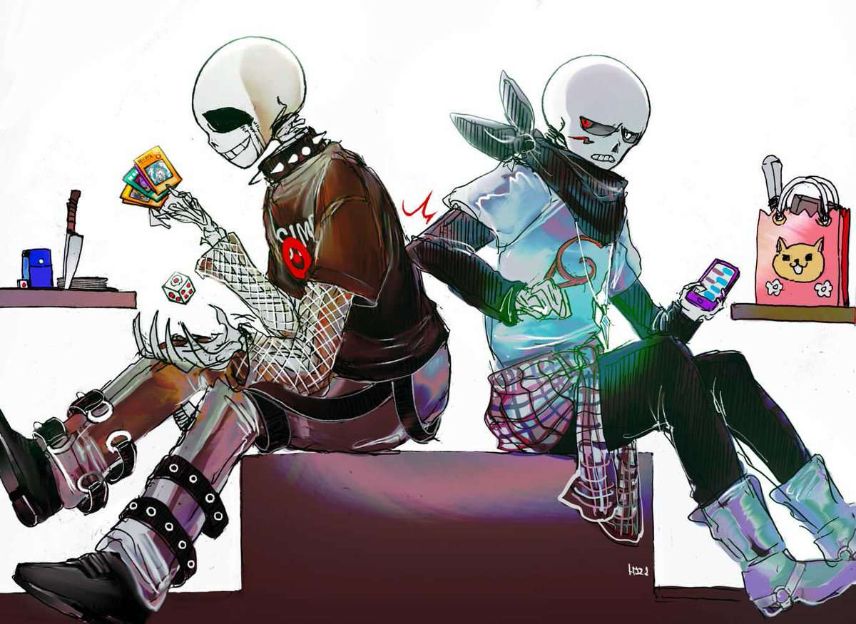 hj_skb's tweet image. 🛍Malltale!Kross/cherard, as they appear in my head 😬 (concept by @withtheworms &amp;amp; @0netype)

Edgy tcg player Gerard (killer) and Check (cross) the weeby nerd obsessed with anime, together in the same element.........