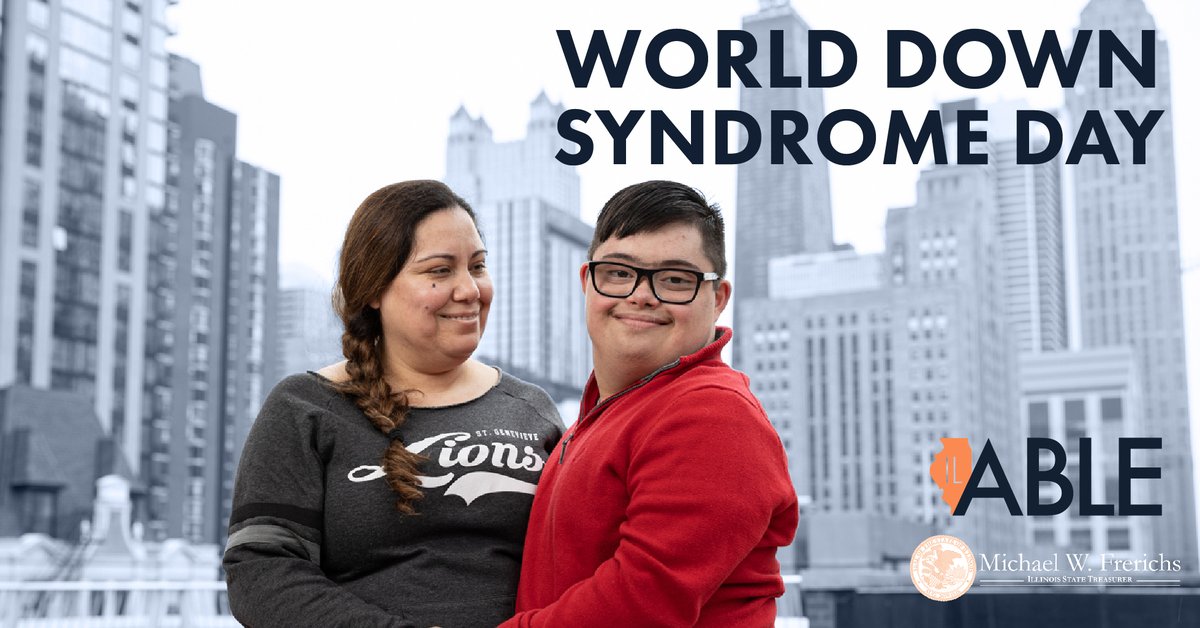 ILTreasurer's tweet photo. IL ABLE and the #ILTreasurer's Office supports a world in which all people with Down syndrome have the opportunity to live, learn and work alongside their peers, realize their dreams and fully participate in their communities. https://t.co/yZdmas9KJO https://t.co/K2mYeUFL4k