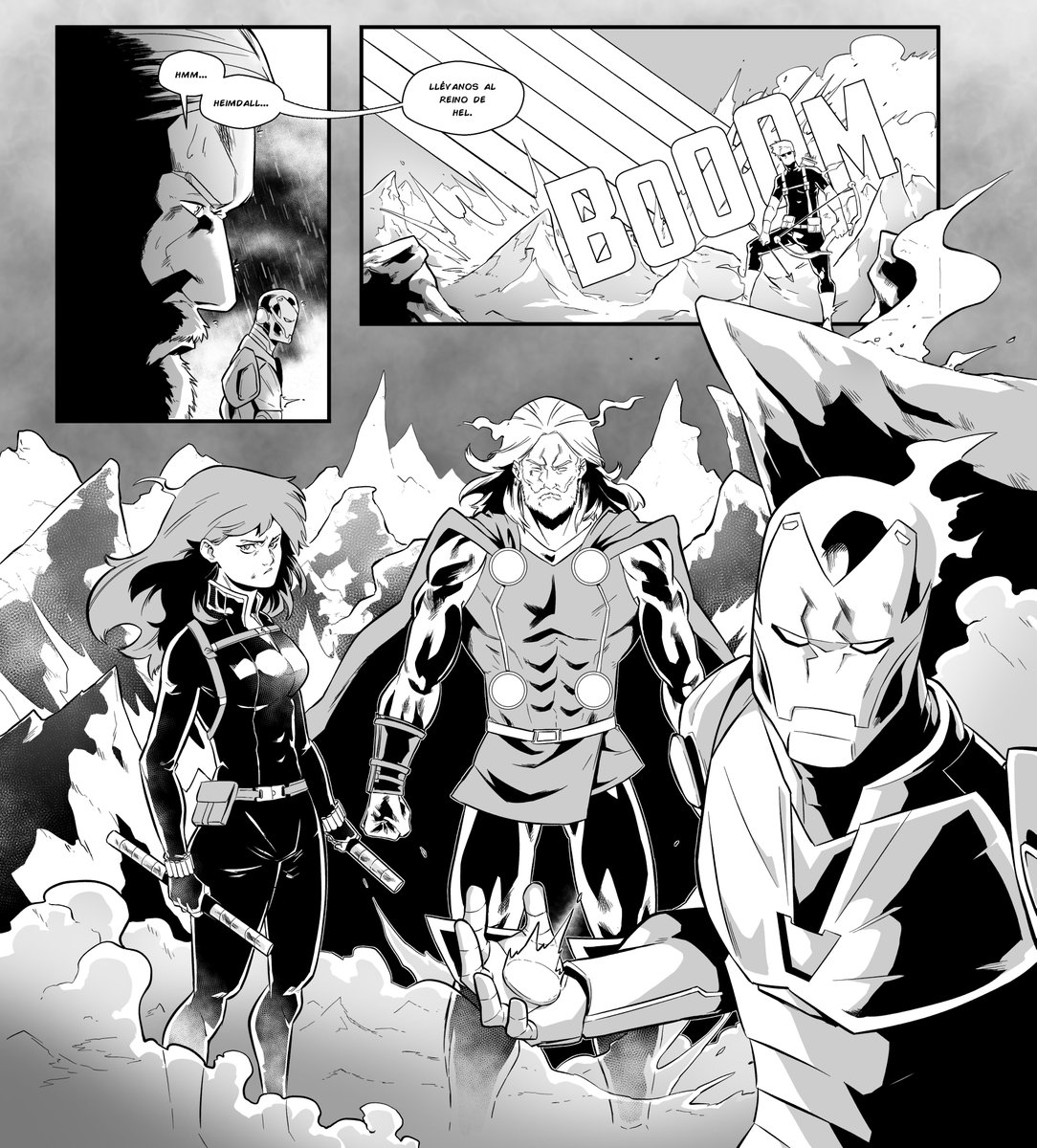 Ojann_art's tweet photo. Unos cuantos vengadores enfadados vs una reina.
Estoy haciendo unas páginas cuya guionista es mi sobrina de 5 años.
#marvel #comic #marvelfanart #fanart #avengers #vengadores #ironma #thor #hela #hawkeye #blackwidow #wanda #ScarletWitch #CaptainMarvel #helheim #art #illustration https://t.co/b2e9eVGRit