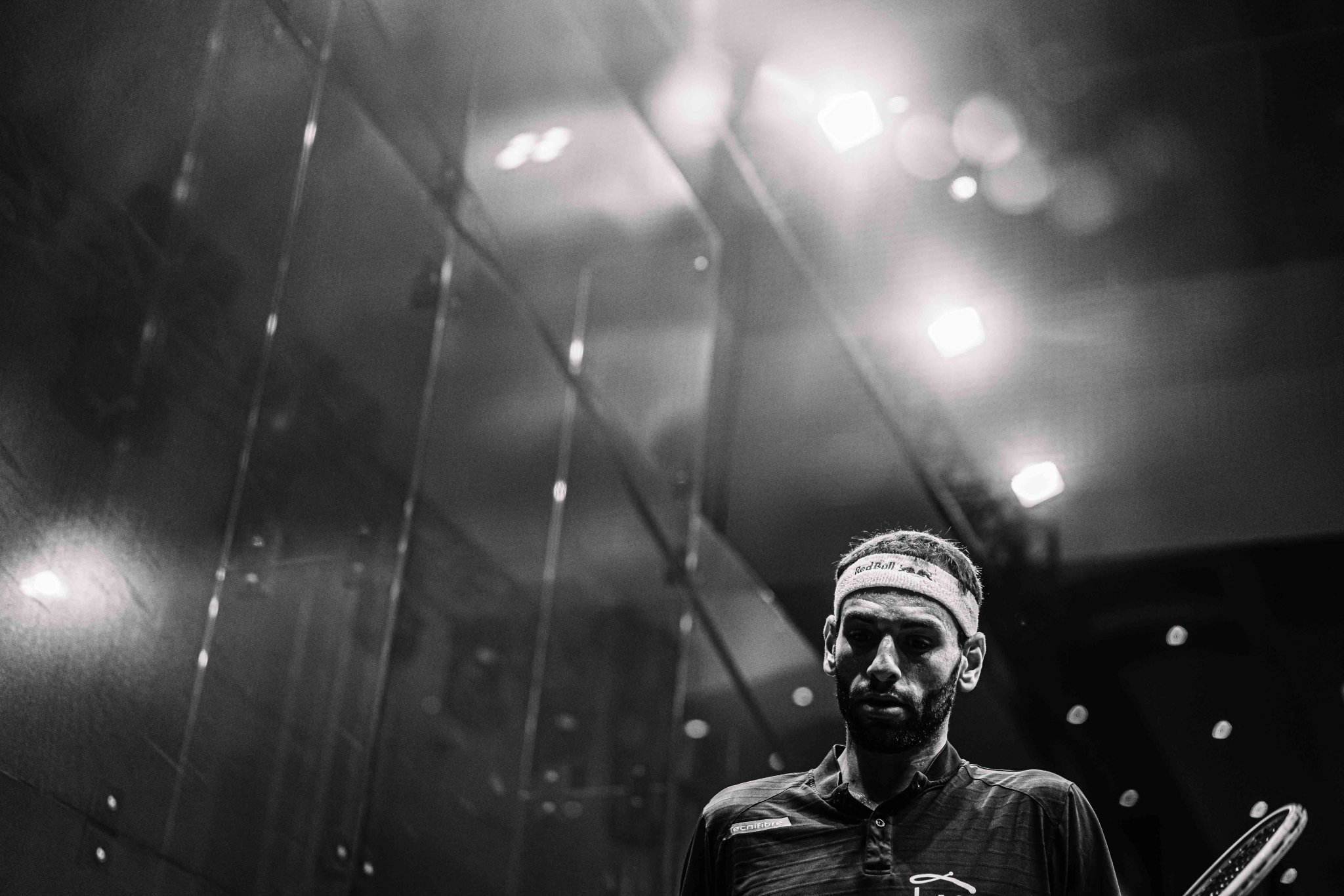 Mohamed ElShorbagy on court during his second round contest at the CIB PSA Black Ball Squash Open in Cairo