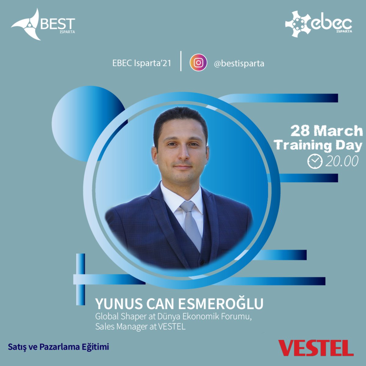 EBEC Isparta'21 etkinliğimizin 28 Mart 20.00'da olan oturumunda eğitmenimiz Yunus Can Esmeroğlu bizlerle "Satış ve Pazarlama" eğitimini verecektir.

Katılım Formu: docs.google.com/forms/d/e/1FAI…
<a href="/EsmerogluYc/">Yunus Can Esmeroglu</a>
