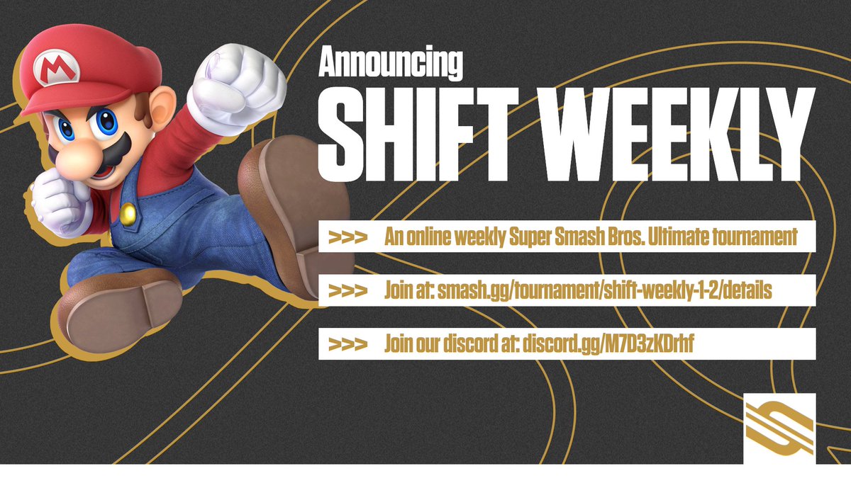 Shift_NA's tweet photo. 🚨 Announcing our first weekly Super Smash Bros. Ultimate tournament 🚨

-Currently Eastern USA and Ontario only
-Join at: https://t.co/vg0jhjbiMF
-Join our discord at: https://t.co/ArhyT7bwWb https://t.co/RJ0w4ZX1Lr
