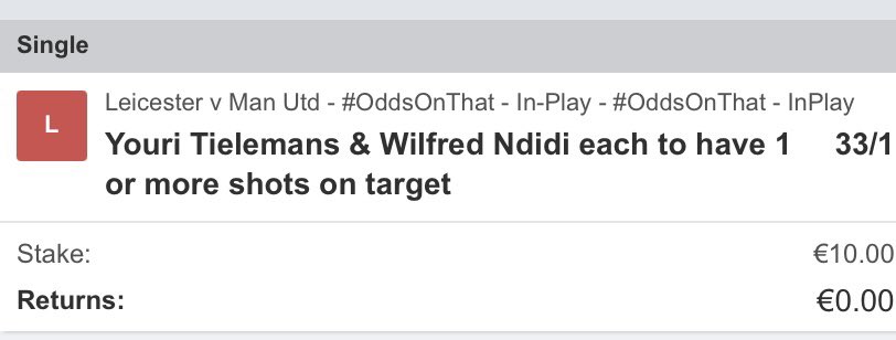 Jasonwoods1998's tweet photo. @AskPaddyPower @BetfairCS @Betfair @OptaJoe can you explain how this was settled as a lost bet? Ndidi had a clear sot in the game and Tielemans scored a goal ?? Absolute joke https://t.co/xAQsQlmENy