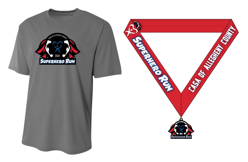 SuperheroPGH's tweet photo. Check out this year's Superhero Run shirt &amp; medal! Every registrant will receive both, along with the chance to win prizes in our Superhero Run Raffle presented by @MarsBankPA.  Run ANY TIME April 28 - May 9. Proceeds benefit @VolunteerInPitt. Register: https://t.co/Bqnp9mR4iR https://t.co/EAKDVBaISP
