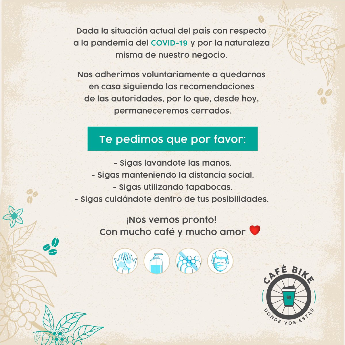 cafebikepy's tweet image. #CuarentenaVoluntaria 🙏🏻 luchemos todos juntos para salir adelante pronto ❤️