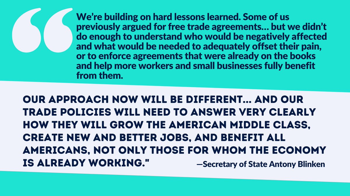 PCGTW's tweet photo. After decades of harm, Sec. Blinken is signaling that the US trade paradigm is shifting out of corporate manipulation, and towards the benefit of workers. This is an important step in our fight to #RethinkTrade. Join the movement: https://t.co/jFywFpe9er https://t.co/J31Fc7h3qm