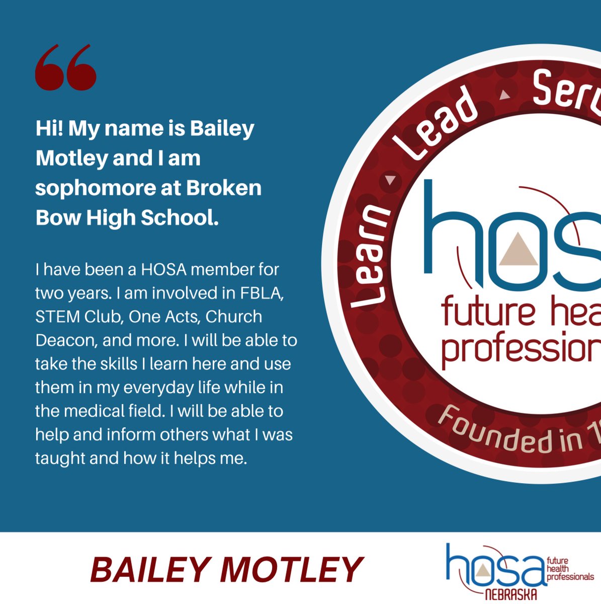 HOSANebraska's tweet photo. Meet Bailey! She is a candidate for the 2021-22 State Officer Team! Be sure to tune into the Closing Session on March 23 to find out who the next team will be #nehosa https://t.co/UL7XGs8Loa