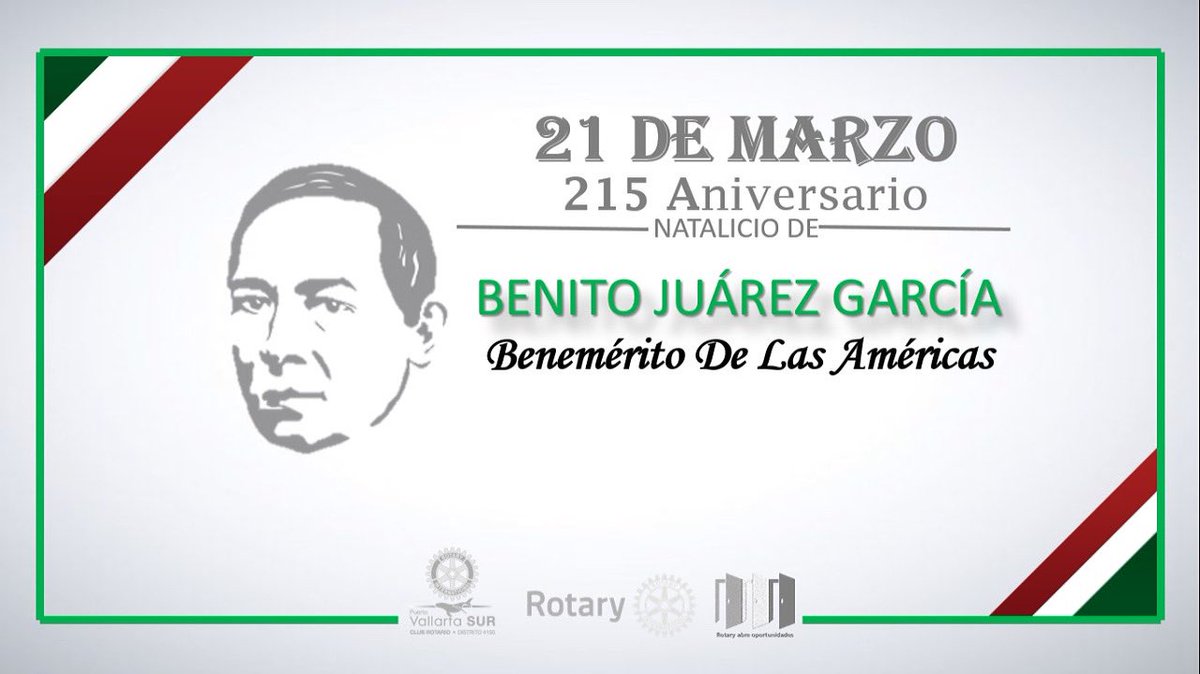 En nuestro país se conmemora el 215 Aniversario del Natalicio de Benito Juárez García, quien nació en San Pablo Guelatao, Oaxaca, un 21 de Marzo de 1806. Fue un abogado y político mexicano, siendo presidente de México, personaje que cimentó las bases del Estado Mexicano.