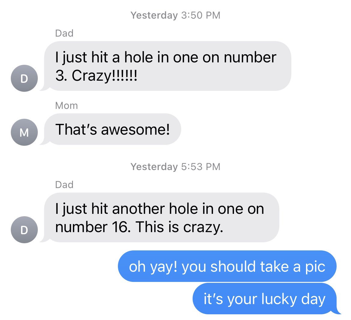 MaeveAshbrook's tweet image. My dad shot two hole in ones yesterday @sierrahills in Wichita with a @CallawayGolf ball and a #Pinhawk 8 iron club. He’s so proud, as you can probably tell, which makes me so proud. Show him some love! #golf #holeinone