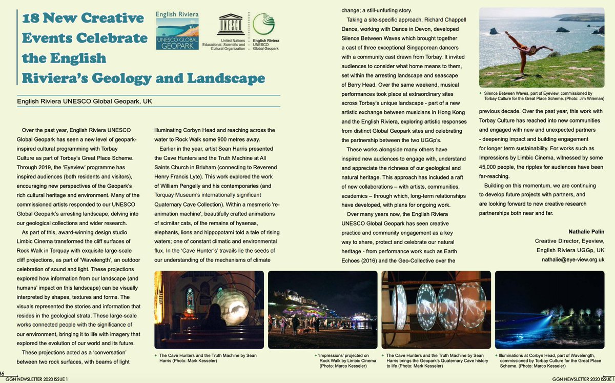 TorbayCulture's tweet image. Thanks @NathaliePalin for writing about #TorbayCulture's #Eyeview programme part of our #GreatPlaceScheme supported by @ace_southwest @HeritageFundL_S, 
in @GlobalGeoparks news! Nat, @GinkgoProjects @minipipp created the @eyeview_prog celebrating the bay's @UNESCO @RivieraGeopark