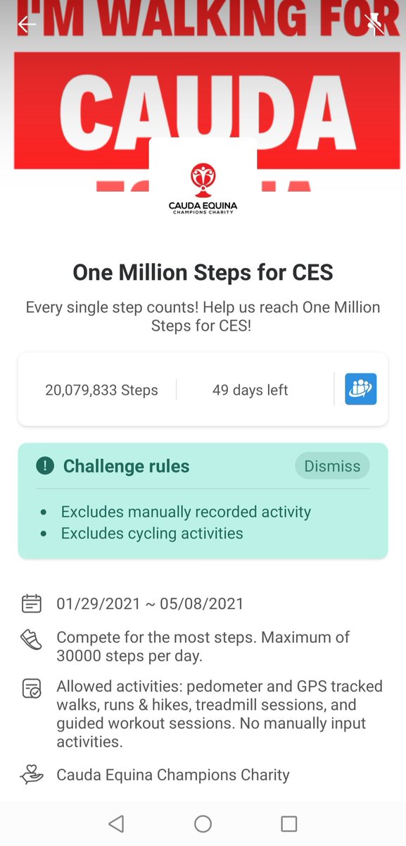JJMartin87's tweet photo. ATTENTION!!
20 Million steps have now been hit in the #1millionstepsforCES challenge. We are definitely on track for 50 Million by May!!
Well done to everyone involved 👏
#caudaequinasyndrome
#fundraising
#stepuptothechallenge
#getstomping
#disabilityawareness
@caudaequinacesa https://t.co/sgfqZVgwBl