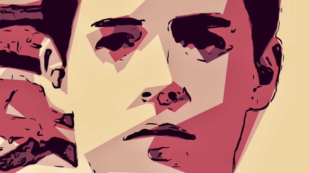 Digital portrait of actor Matthew Broderick at the age he played Ferris Bueller.  Angular lines are used, with pinks and light yellows and blacks used as colour choices.