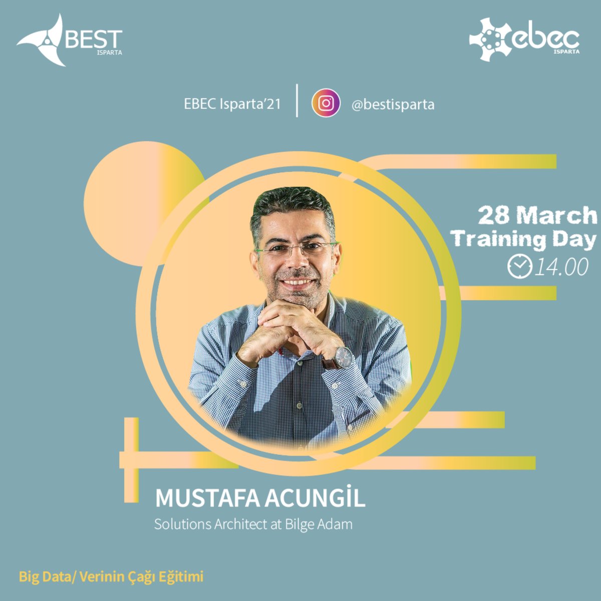 EBEC Isparta'21 etkinliğimizin 28 Mart 14.00'da olan oturumunda eğitmenimiz Mustafa Acungil bizlere "Big Data / Verinin Çağı" eğitimini verecektir.

Eğitimlerimizde kontenjan sınırlı olup katılım sağlayanlara sertifika verilecektir. 
Katılım Formu:docs.google.com/forms/d/e/1FAI…
<a href="/acungil/">Mustafa Acungil</a>
