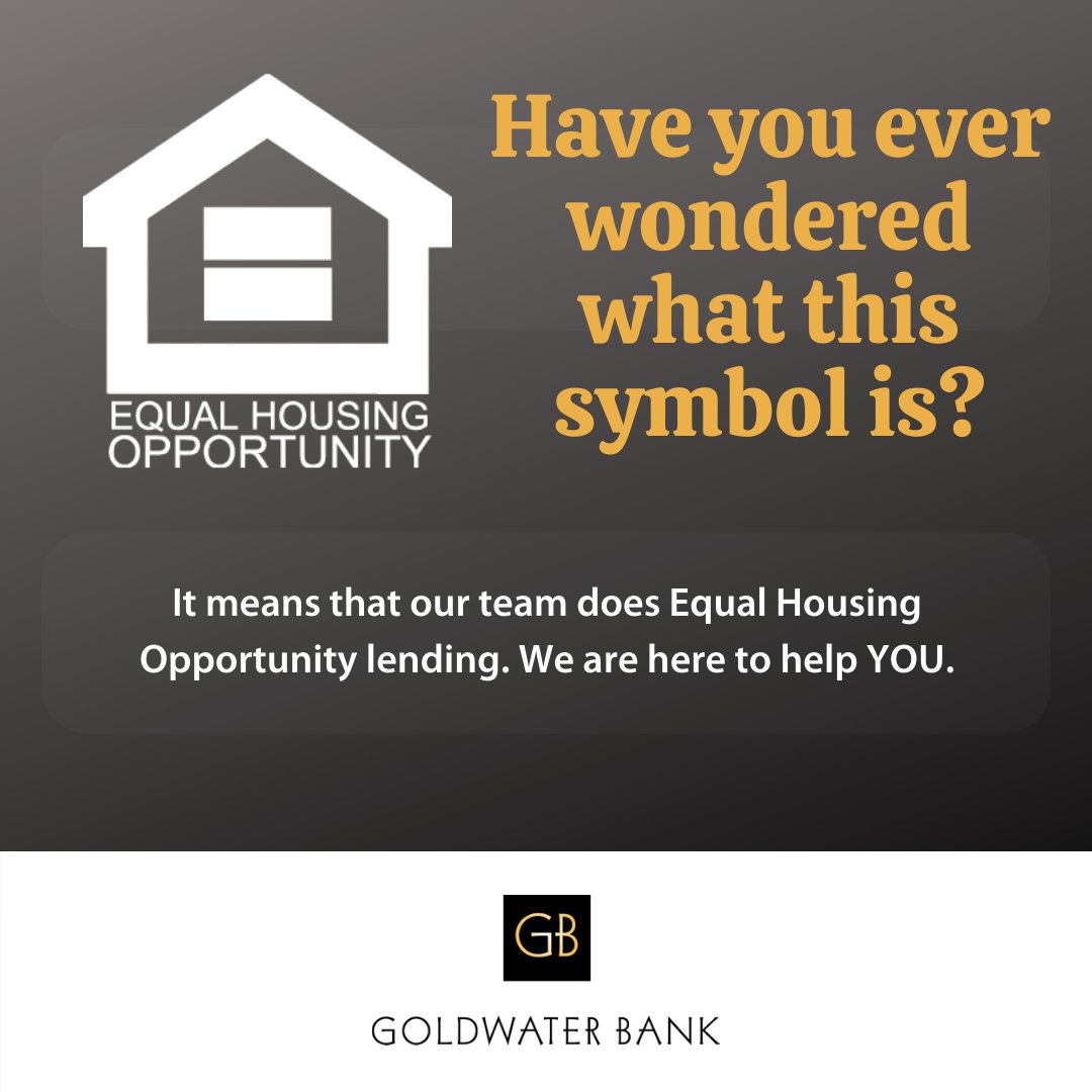 GoldwaterBank's tweet image. How does Equal Housing Opportunity apply to you? It means our team is here to help everyone equally and aid you on the journey to home ownership. Give us a call! #equality #homeowner #equalhousingopportunity #mortgage #goldwaterbank