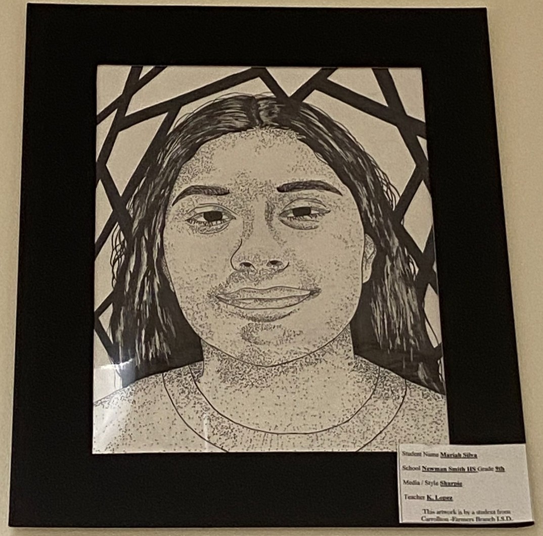 BeckleyforTX's tweet photo. Every #SpotlightSunday during #87R #txlege, we’ll be spotlighting one of our @CFBISD artists from my alma maters who have loaned their work to our office. This piece is by Mariah Silva of @NewmanSmithHS! #supportarts #art #artclass #highschoolart https://t.co/4i2PwLwf2x