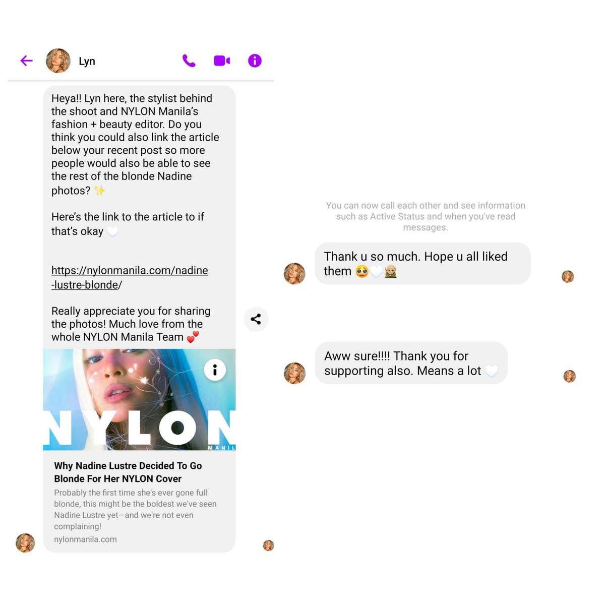 st4ygoldy's tweet photo. Lyn Alumno, Nadine Lustre's stylist and the fashion and beauty editor of Nylon Manila, just noticed me. I feel so honored, please.🤍
I've known her since #MakingMEGAinRio, and after that, I am always looking forward to her fashion, especially when she's styling @hello_nadine.🌹 https://t.co/A7W6cSndYJ