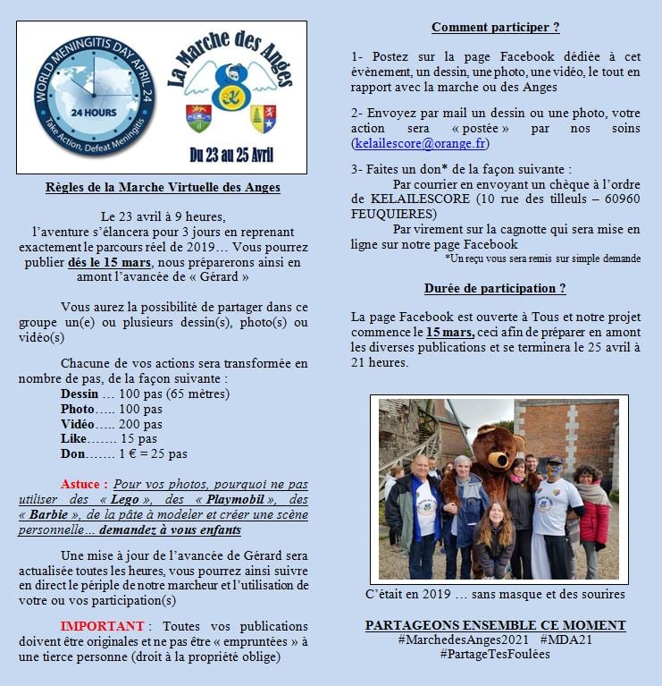 HAMEL_91's tweet photo. Le 24 avril prochain sera consacrée à   #JournéeMondialeMéningite Marche virtuelle (et réelle peut-être) #MarchedesAnges2021 #MDA21 sera organisée du 23 au 25 avril 2021 pr informer #méningite #symptômes #vaccination  Partageons ensemble ce moment @contremeningite @kelailescore https://t.co/a0ff8rtyyz