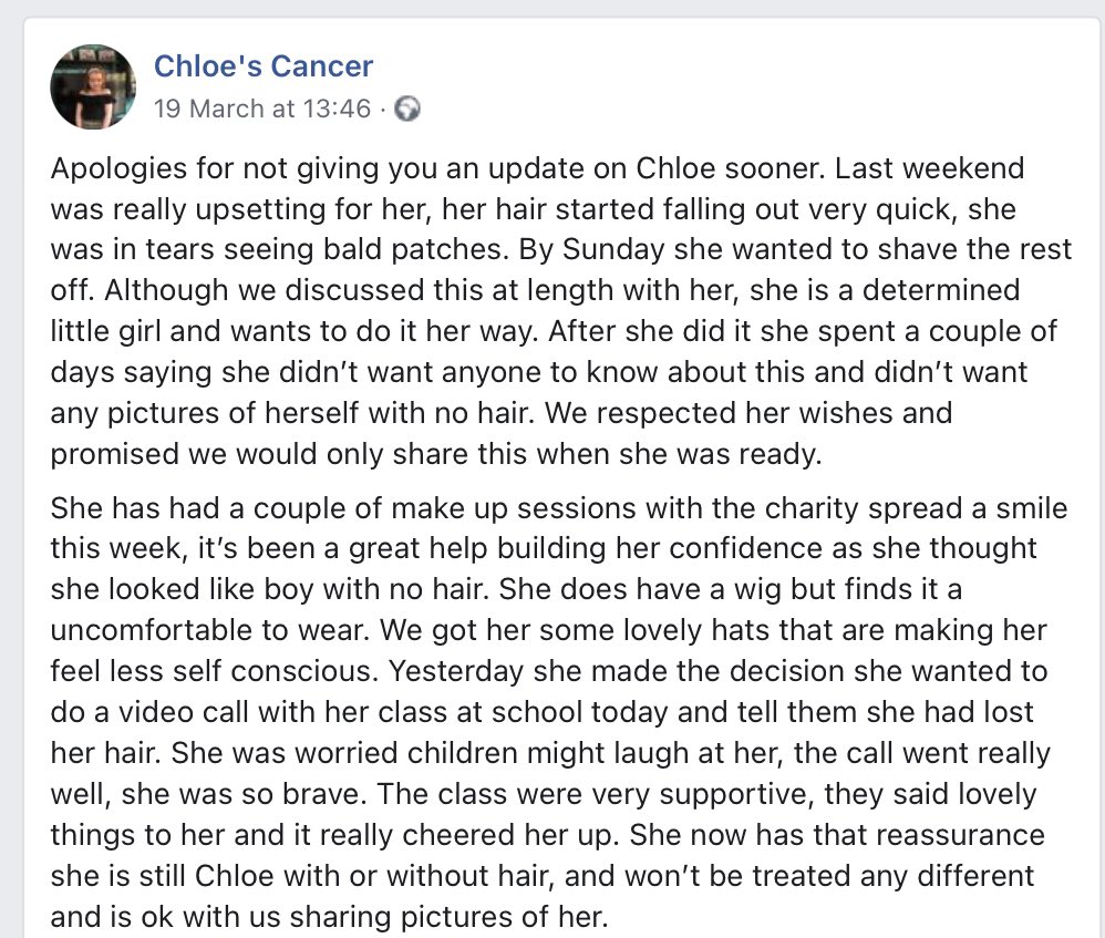 Chloeballoqui's tweet photo. Hi Everyone, 
Last weekend Chloe’s hair started falling out and chose to shave the rest off.
She had some makeup sessions with @spreadasmileuk which was a confidence boost.
Thank you to everyone for sharing and donating. Please read full update below x
https://t.co/BpidtRrj8F https://t.co/dbh7qIBGvo