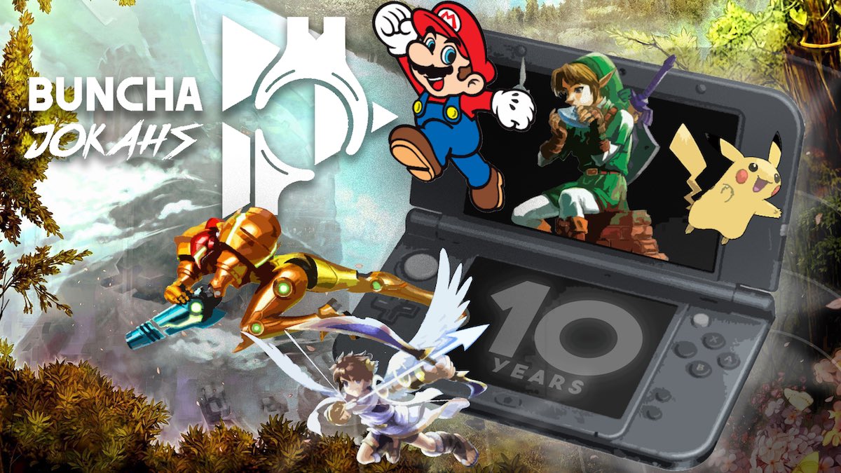 OffBrandSamm's tweet photo. Wow, 10 years of memories on the #Nintendo3DS! Join @thechosenone924 & @Fascurreyn on #BunchaJokahs while they discuss and celebrate the life of the #3DS
https://t.co/DNLpuB1Q1m
#Nintendo #Gaming #3DS10Years #Mario #Zelda #Pokemon #Metroid #KidIcarus #Xenobalde #ProfessorLayton https://t.co/6GjBsJjpiL