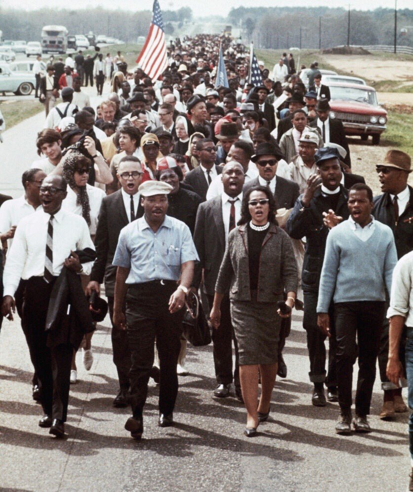 SenDuckworth's tweet photo. Remembering the march from Selma to Montgomery is to remember the power of peaceful protest, the cost paid by MLK Jr., John Lewis and countless other heroes for the right to vote as well as our moral responsibility to pick up the torch and push on — no matter how long it takes. https://t.co/xzTsm9XbtB