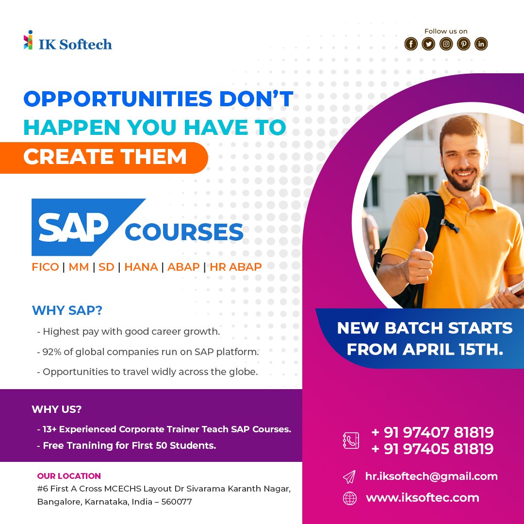 IKSoftec's tweet photo. #iksoftech is offering #Free Corporate #TrainingClasses to learn different modules in #SAP. 
We have 13+ Years of Experienced as Corporate Trainers to Teach SAP Certification Courses. Contact us to begin your learning with us- 100% Placements
Visit us: https://t.co/pdhfx4B4zX https://t.co/xNO93j1Rtm