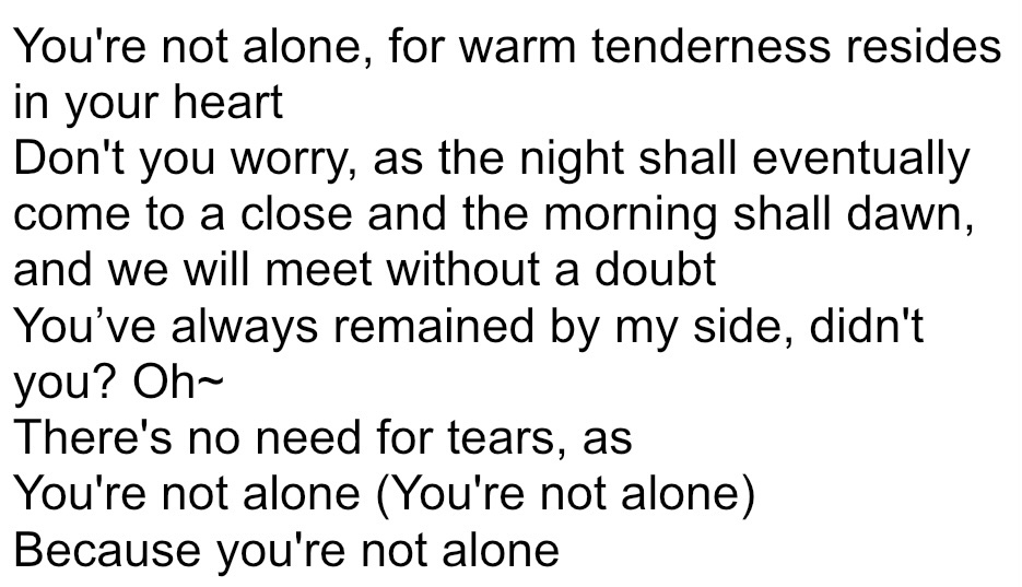 kwan_flower's tweet photo. Personal translation of ひとりじゃない:
For those of you who would enjoy reading a more nuanced and interpretive version of the lyrics (also includes Japanese lyrics + romanization)
https://t.co/iLaFQKrm5V
#NotAlonePreview #세븐틴@pledis_17 @pledis_17jp https://t.co/I2fYMqchH7