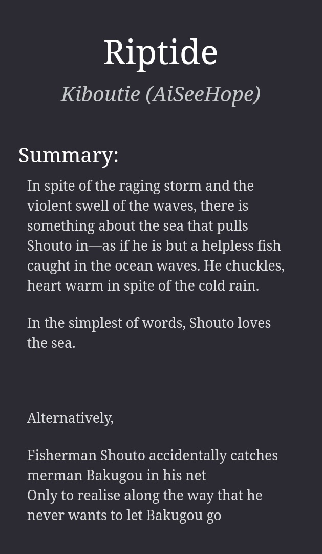 Kiboutie's tweet photo. 🌊 Riptide 🌊

Todobaku Merman AU

Rated E 🔞
6.1 k words

Link▶️ https://t.co/9BmwoYX9fQ

🌊 Merman Bakugou
🌊 Fisherman Todoroki
🌊 Hurt / Comfort

#todobaku #tdbk

written for @subzerobb https://t.co/7jwIvyQR66