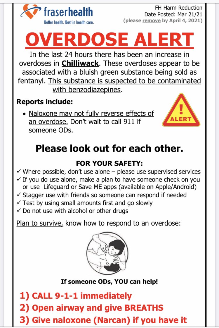 deltasdwellness's tweet image. Please be advised of the current overdose alert in Chilliwack. #toxicdrugs #overdosealert