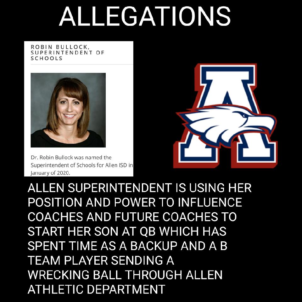 Str8meddlinshow's tweet photo. "Allegedly" there is a major power play being played at the biggest HS in Texas with the recent "retirements" of the HC and AD and others @AllenHS_Eagles @uiltexas @wfaa @FOX4 @NBC5Investigate @AllenISD_HR @Allen_ISD https://t.co/30kcqqJjGF