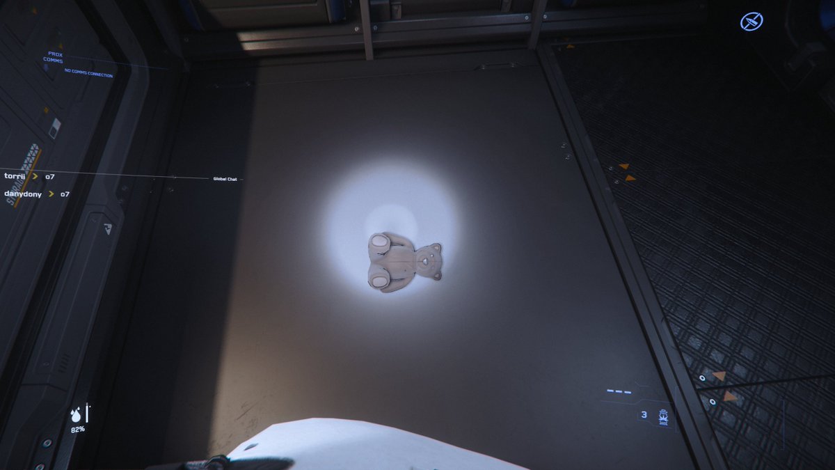 FuzzygothGaming's tweet photo. I woke up in my hotel at New Babbage to a teddy bear, I called him Hobbes and made him the co-pilot on my vanguard. It turns out if you go down to the 890 Jump today Hobbes will murder 4 pirate stone dead *cough* Damn it Hobbes! #starcitizen #890Jump #Origin890Jump #SCHobbes https://t.co/t06ocWbKZc