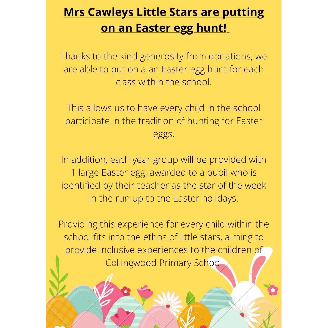 The Easter bunny is planning a very EGGCITING egg hunt for all Collingwood children next week🐰