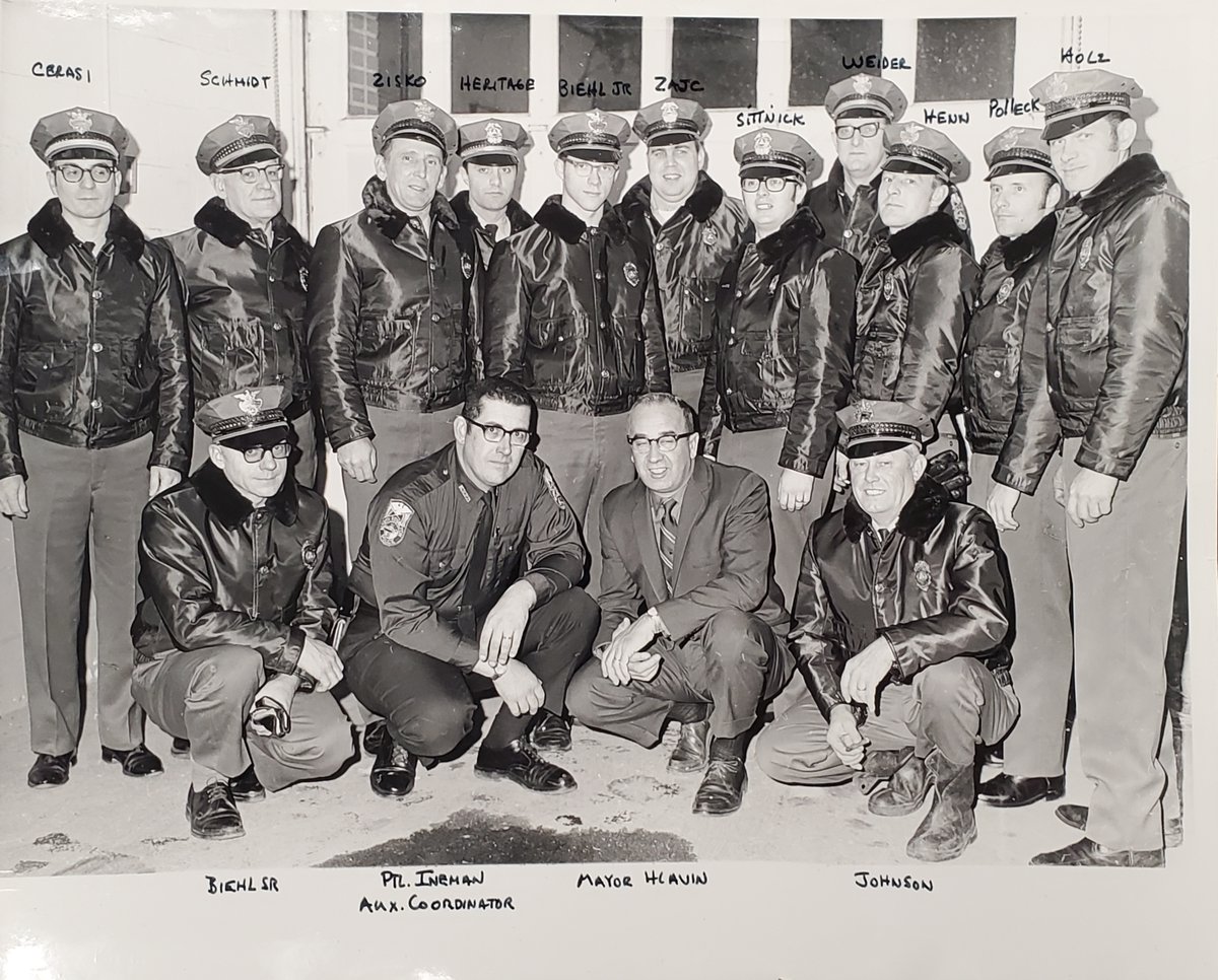 SgtRedrup's tweet photo. Today @NorthRoyaltonPD bid farewell to Reserve Officer Ludwig "Lud" Zajc R95 (back row center right in B&amp;W photo) Lud started as a Reserve Officer w/ the #NRPD in late 1968-early 1969 and passed away last week after 52 years of dedicated service to the residents of #NorthRoyalton https://t.co/ZYvvsWJx06