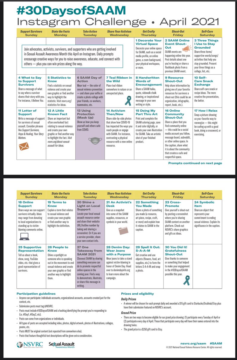 AOSA_DFW's tweet photo. Sexual Assault Awareness Month begins April 1. We will be participating in the @NSVRC’s #30DaysofSAAM IG contest and encourage you all to join us. There’s a potential to win prizes too 🤗 https://t.co/YKCt2EoidA