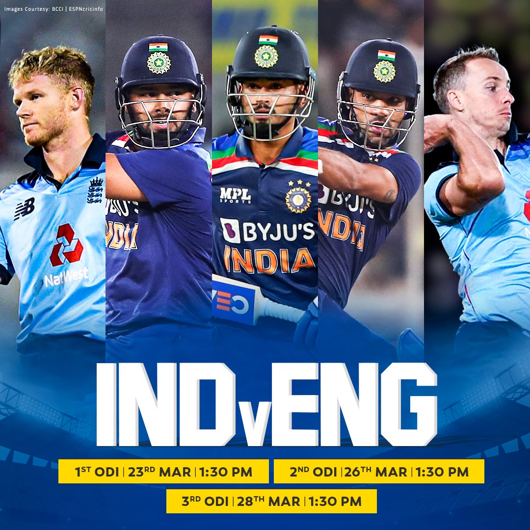 DelhiCapitals's tweet photo. 𝕀ℕ𝔻𝕀𝔸 🤜🏼💥🤛🏼 𝔼ℕ𝔾𝕃𝔸ℕ𝔻
ODI MODE 🔛

Will #TeamIndia make it a clean sweep of series victories or will the World Champions fight back in the ODIs? 🤔

#INDvENG @RishabhPant17 @ShreyasIyer15 @SDhawan25 @TC59 @SamBillings https://t.co/2iu6xsUk9c