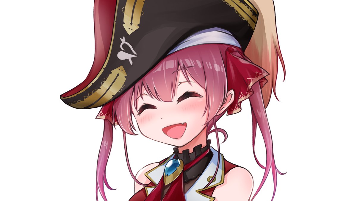 houshou marine 1girl solo hat twintails closed eyes pirate hat smile  illustration images