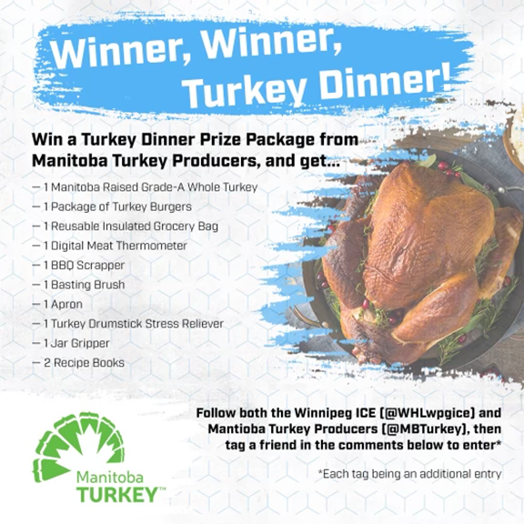 WHLWpgICE's tweet photo. WINNER, WINNER, TURKEY DINNER!

Win this incredible prize pack courtesy of @MBTurkey !

To enter:
-Follow us and @MBTurkey 
-Tag a friend in the comments below!
-Tag away for additional entries! 

Contest closes at 11:59PM CDT tonight (March 21, 2021) https://t.co/VYjYdcK3SB