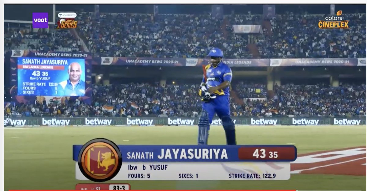 This @Sanath07  innings almost worth than the #RoadSafetyWorldSeries2021  trophy. It doesn't matter wether it's raining, bad light, age is 51, you got a serious knee surgery recently. Always delivering his maximum on big games. What a big game player he is ❤ #srilankalegends