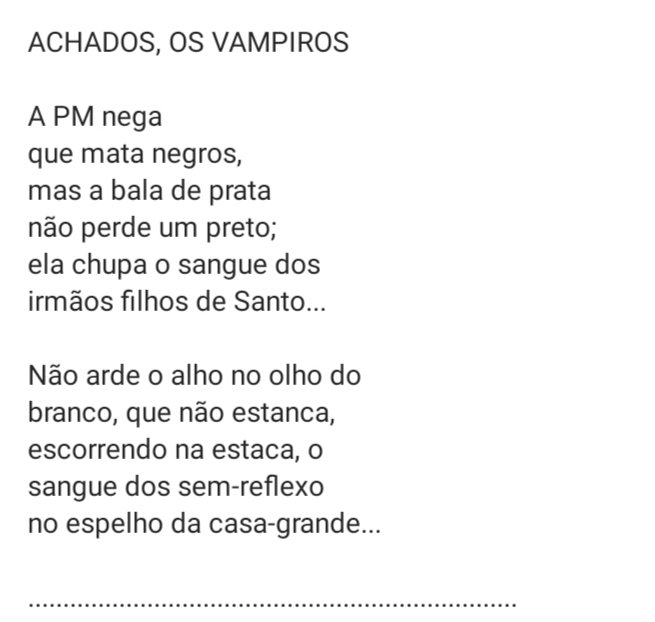 #DiaInternacionalParaEliminaçãoDaDiscriminaçãoRacial
Ah, a poesia, essa pedra no sapato dos racistas!!!
#RacistasNãoPassarão