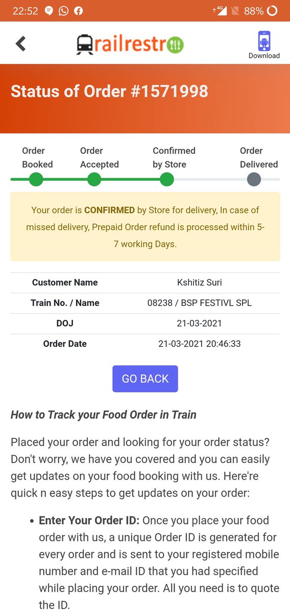 kshitizsuri's tweet photo. Do not order food while traveling by train from @Railrestro. It is a scam, they take orders but don't deliver them to you and when you try to track the food they don't answer calls. ⚠

@RailMinIndia #IndianRailways #fooddelivery #mealsonwheels #orderfoodintrain https://t.co/9M5dR3HX0i