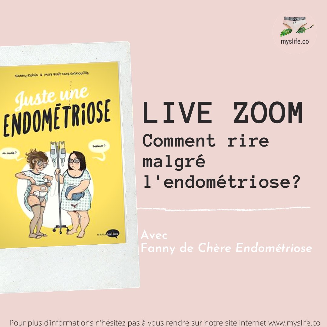 🔴 LIVE ZOOM | 
Ce mercredi 24 mars à 20h, My S Life vous donne rendez-vous pour un Live Zoom sur Comment rire malgré l'#endométriose? avec Fanny Robin, #autrice de Juste une Endométriose !
Pour nous rejoindre, c'est juste ici 👉