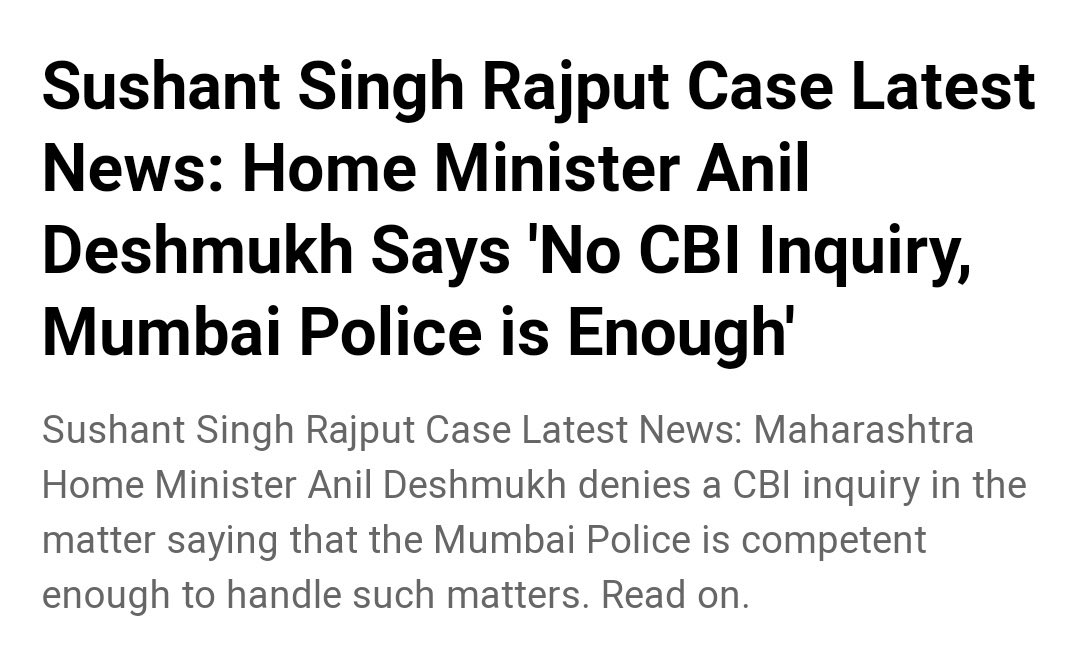 KirtiSweta's tweet photo. When the Entire world was demanding A CBI enquiry in Sushant's case...

Why was their an upfront denial from the Maha State Government 

Raises a lot of questions????

Justice is Delayed not Denied.. 

MVA Hiding SSR Killers https://t.co/SQ5w4ub5yN
