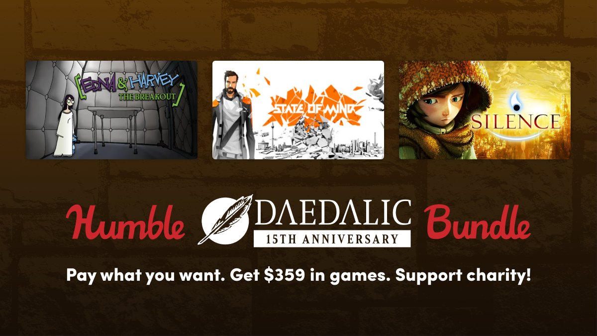 daedalic's tweet photo. The Humble Daedalic 15th Anniversary Bundle is here! 

The awesome lineup of our classic games on Humble Bundle gives you the great chance to make a difference. 

Pay what you want and Support charity while doing so! 

https://t.co/cEfHDOGxlK https://t.co/xQPGgSNnXB