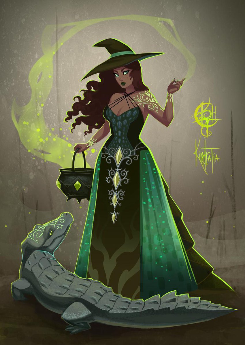 Ulafish's tweet photo. A witch and her familiar #gator #witch #art #ArtistOnTwitter #characterdesign #illustration https://t.co/EX7VMhkRJK