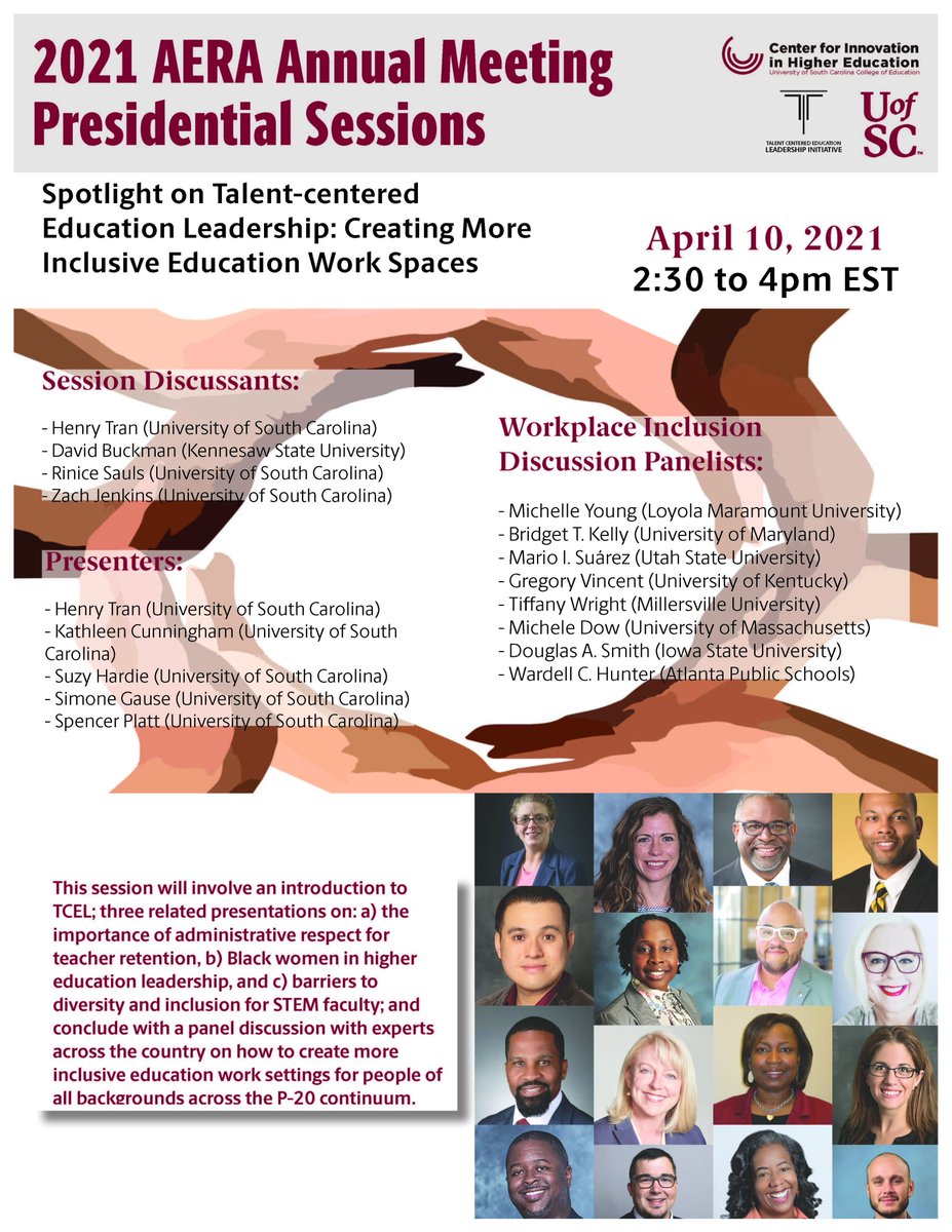 mrhrsuperstar's tweet photo. Come join us at the upcoming @AERA_EdResearch's conference, as we discuss Talent centered education leadership (https://t.co/5K2kEAVRNq) and education workplace inclusion. https://t.co/XRcapC6jX5