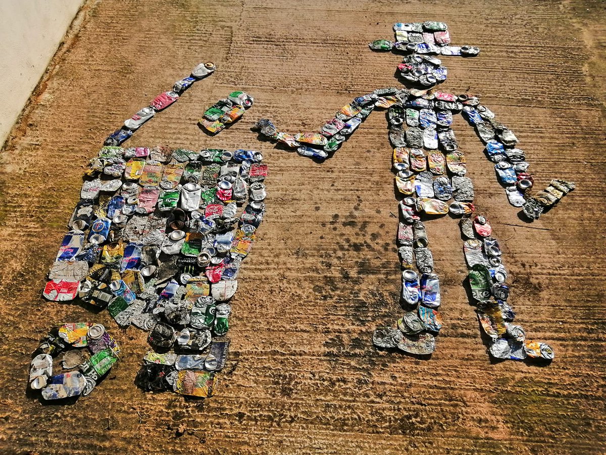 KimbilioDRCongo's tweet photo. Devon language teacher turning rubbish picked up on 'lock down walks' into art.Raising awareness of littering, recycling+funds to finish the Kimbilio Primary School for street children,who survive on streets with income from litter
https://t.co/2f1PxLRvLh 
https://t.co/OPv9gW17z5 https://t.co/T2EqPbmW1N