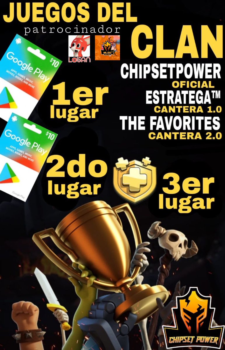 CHIPSETPOWER2's tweet photo. LOS JUEGOS DEL CLAN están a la vuelta de la esquina y nuestros miembros están listo para una vez más competir por los premios que ChipsetPower ofrece a los mejores competidores. Ven, únete a nosotros y demuestra que eres el mejor. #chipsetpower #estratega #TheFavorites https://t.co/FHl6Fl7dcJ